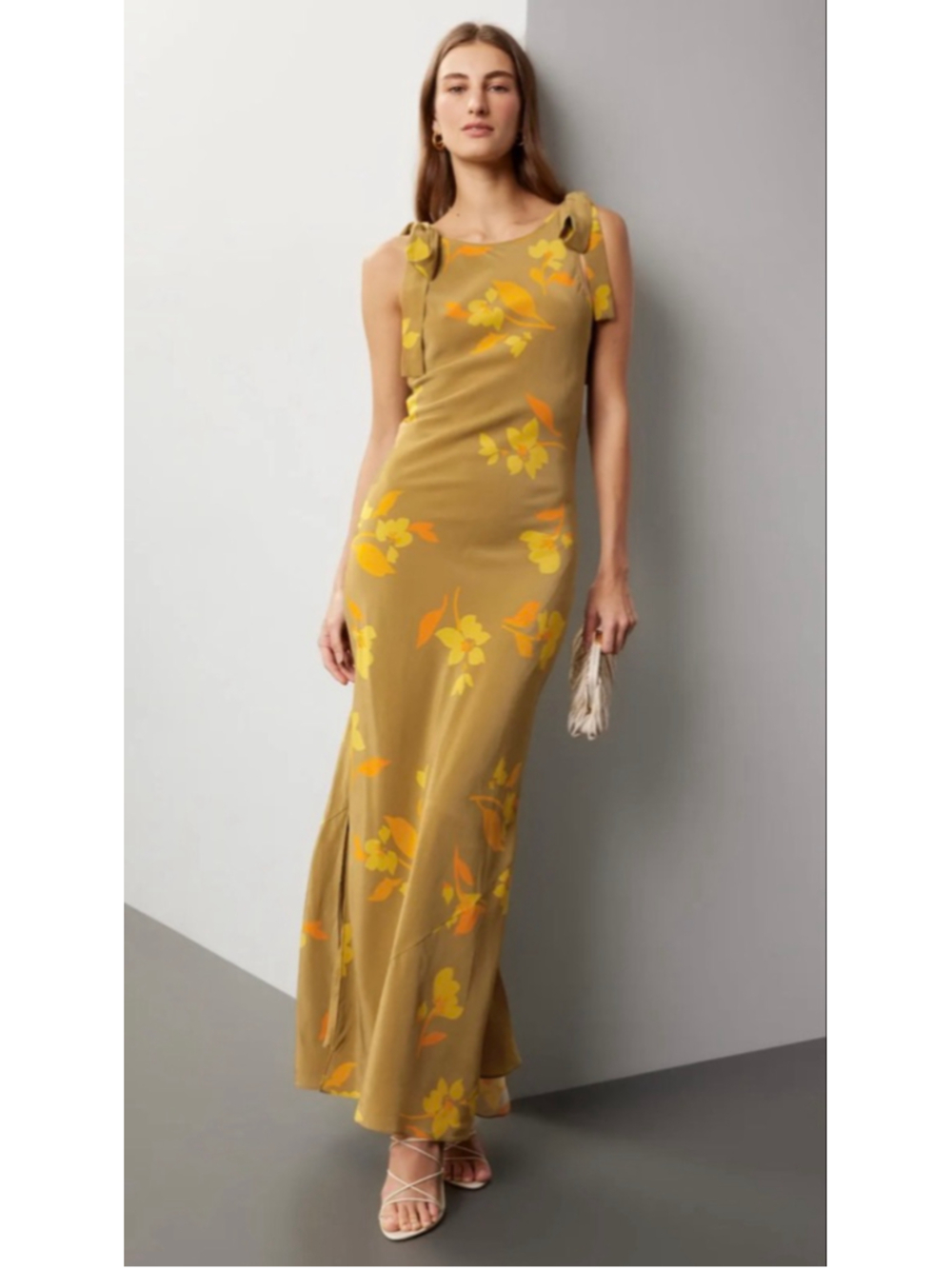 Solei Solei| Ines Gold Floral Silk Dress| Size 2| EUC| $385 Retail